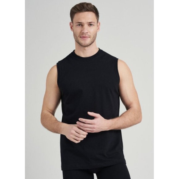 Schiesser Men’s Muscle Shirt Sz Large Black 2 Pack 100% Cotton Tank Sleeveless - Picture 1 of 8
